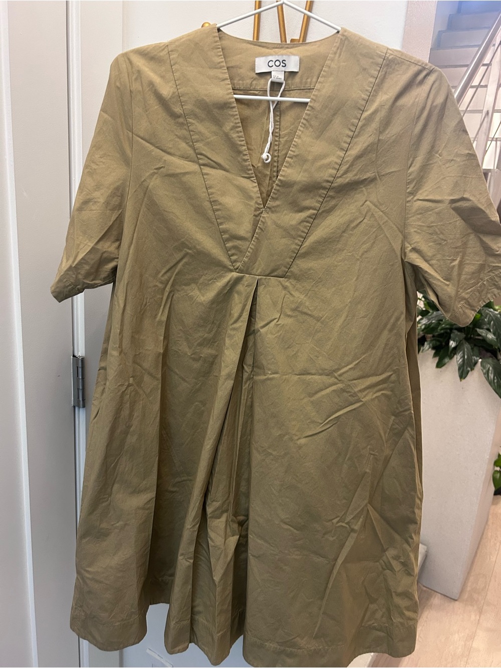 COS Olive V-Neck Mini Dress